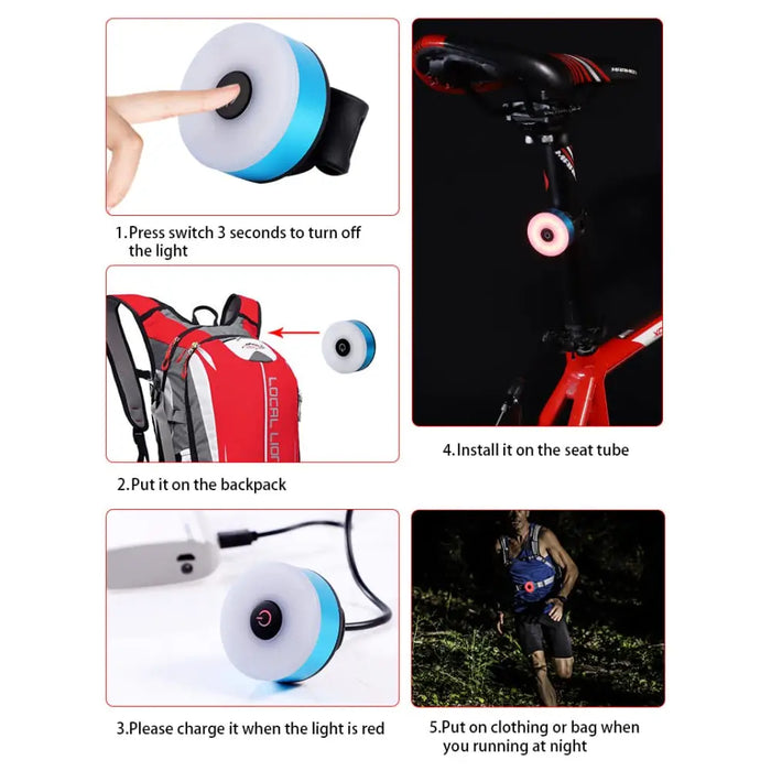 Round Shape Usb Rechargeable Waterproof Bicycle Rear Light