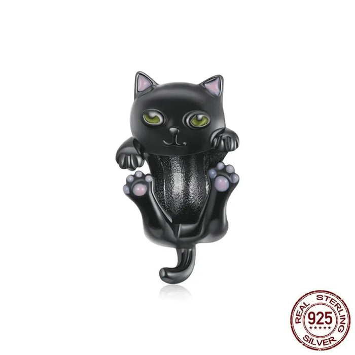 Pet Series 925 Sterling Silver Cartoon Black Cat Charms