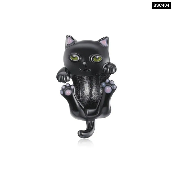 Pet Series 925 Sterling Silver Cartoon Black Cat Charms