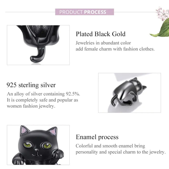 Pet Series 925 Sterling Silver Cartoon Black Cat Charms