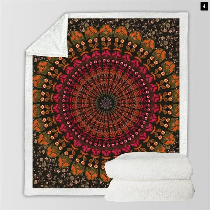 Sherpa Throw Blanket Turquoise Paisley Mandala Design