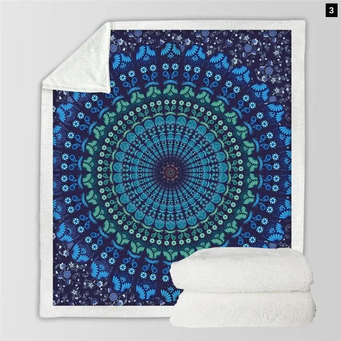 Sherpa Throw Blanket Turquoise Paisley Mandala Design