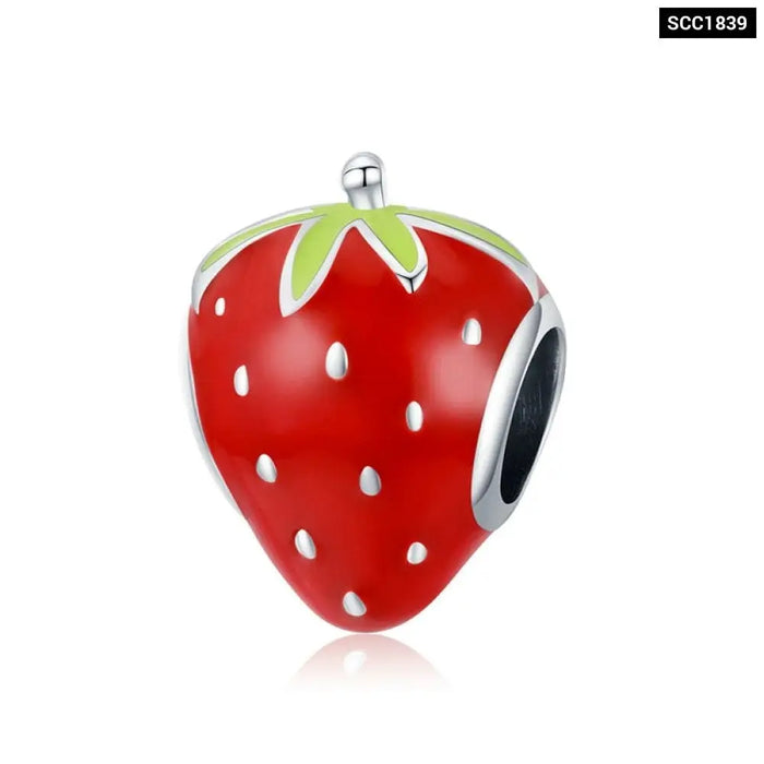 Silver Lovely Strawberry Sweet Fruit Red Enamel 925 Sterling