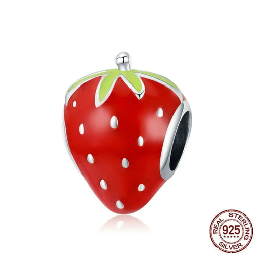 Silver Lovely Strawberry Sweet Fruit Red Enamel 925 Sterling