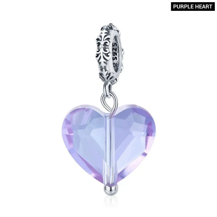 Silver Simple Purple Heart Charm Crystal Fairy Tale Love