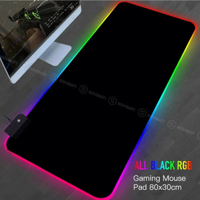 Non-slip All Black Rgb Gaming Mouse Pad For Pc Keyboard