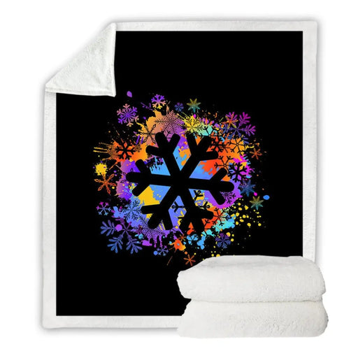 Snowflake Sherpa Blanket Colorful Bedspread Watercolor