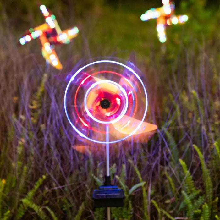 Solar Wind Spinner Windmill Garden Lights Metal Stake Yard