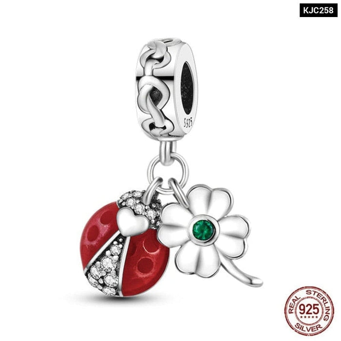 Spring Lucky Four Leaf Clover Series 925 Sterling Silver Charms Beads Fit Pandora 925 Original Bracelet DIY Jewelry