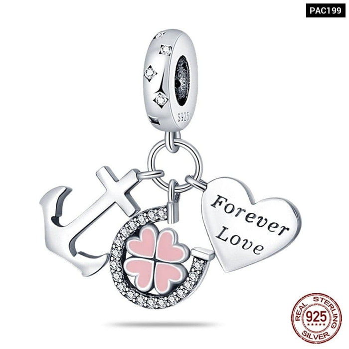 Spring Lucky Four Leaf Clover Series 925 Sterling Silver Charms Beads Fit Pandora 925 Original Bracelet DIY Jewelry