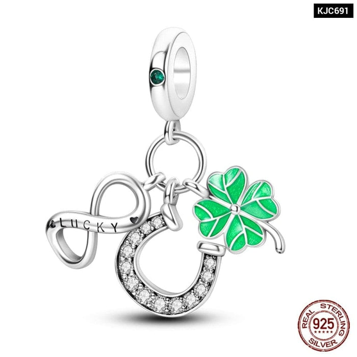 Spring Lucky Four Leaf Clover Series 925 Sterling Silver Charms Beads Fit Pandora 925 Original Bracelet DIY Jewelry