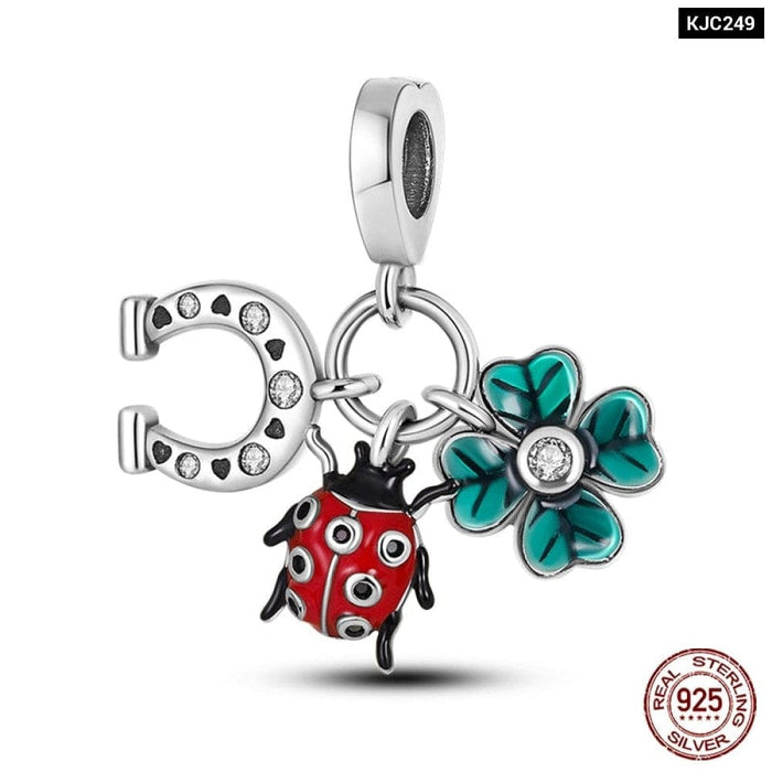 Spring Lucky Four Leaf Clover Series 925 Sterling Silver Charms Beads Fit Pandora 925 Original Bracelet DIY Jewelry