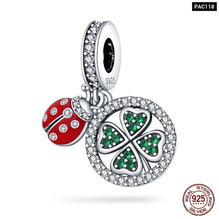 Spring Lucky Four Leaf Clover Series 925 Sterling Silver Charms Beads Fit Pandora 925 Original Bracelet DIY Jewelry