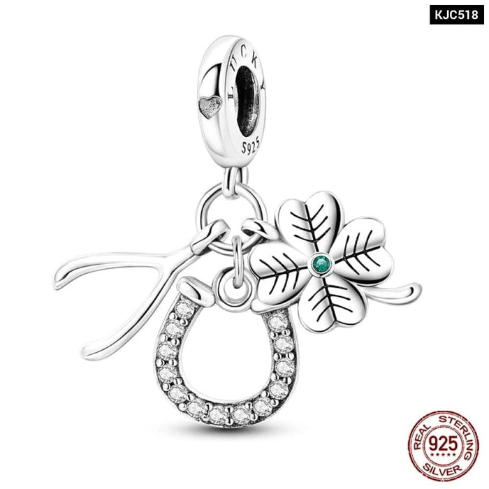 Spring Lucky Four Leaf Clover Series 925 Sterling Silver Charms Beads Fit Pandora 925 Original Bracelet DIY Jewelry