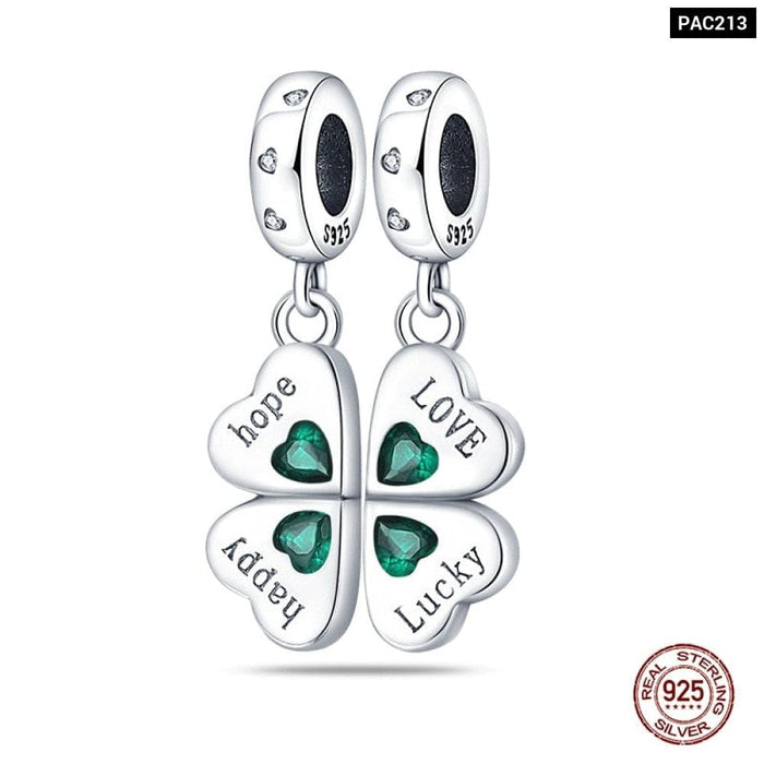 Spring Lucky Four Leaf Clover Series 925 Sterling Silver Charms Beads Fit Pandora 925 Original Bracelet DIY Jewelry