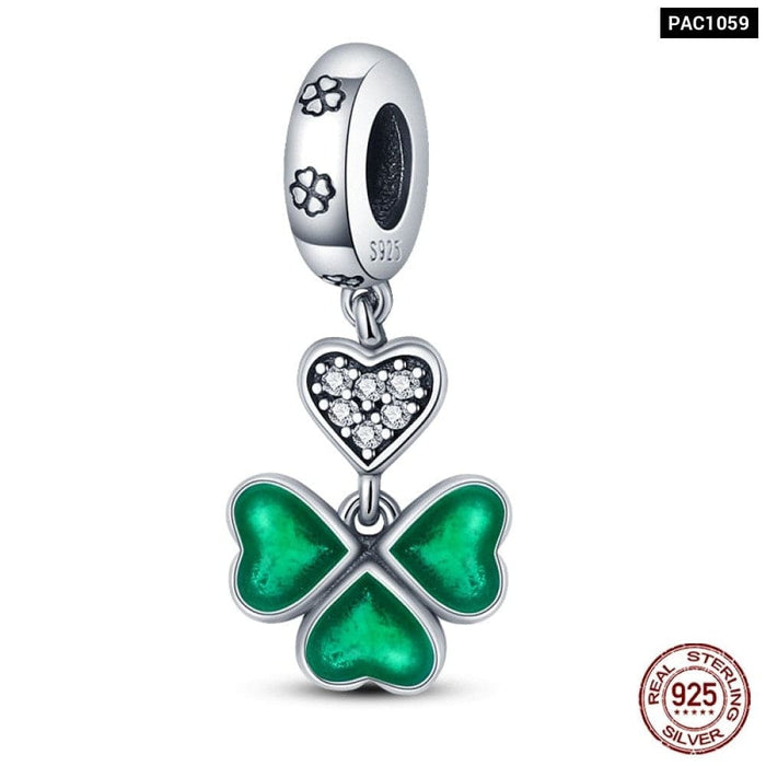 Spring Lucky Four Leaf Clover Series 925 Sterling Silver Charms Beads Fit Pandora 925 Original Bracelet DIY Jewelry