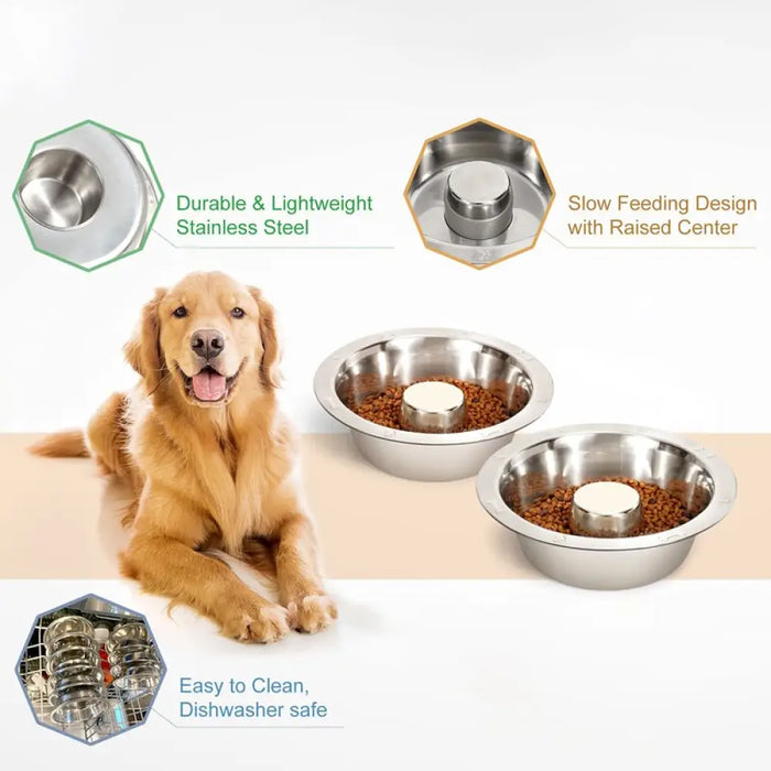 Stainless Steel Anti-gulping Slow Feeding Pet Feeder Dog