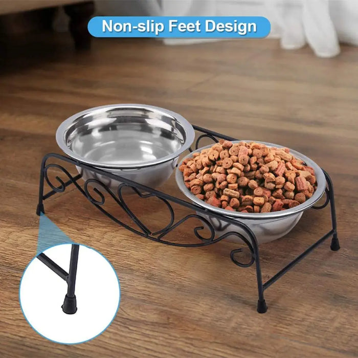 Stainless Steel Anti-skidelevated Pet Feeder Double Dog