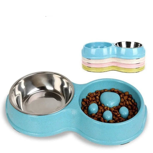 Stainless Steel Eco-friendly Slow Feeder Double Pet Food