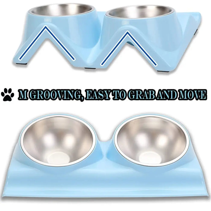 Stainless Steel Non-slip Double Dog Bowl With Raised Stand