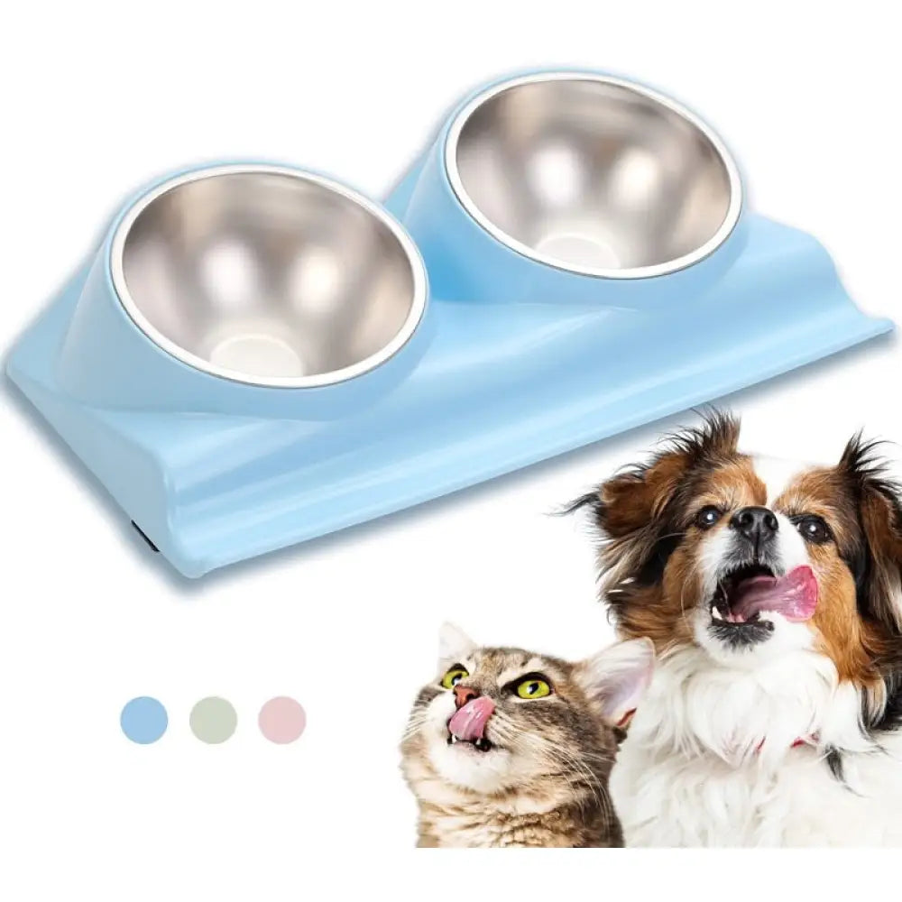 Stainless Steel Non-slip Double Dog Bowl With Raised Stand