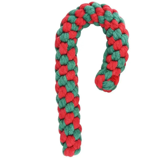 Strong Natural Cotton Christmas Candy Cane Dog Toy