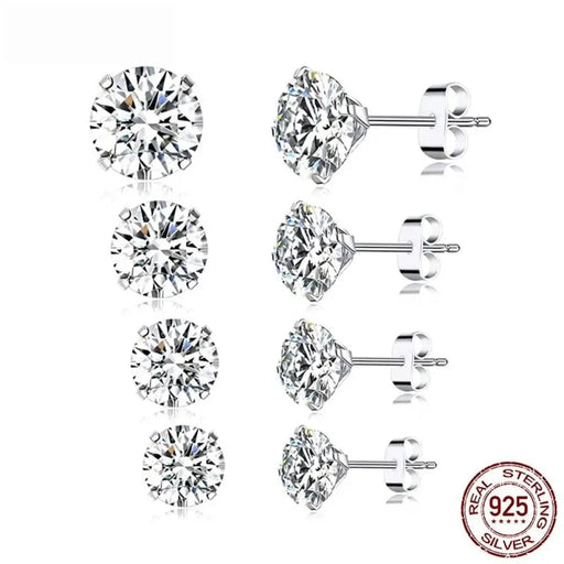 Cz Stud Earrings 925 Sterling Silver Platinum Plated Round