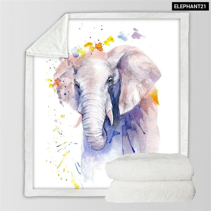 Super Soft Cozy Velvet Plush Throw Blanket Rainbow Elephant