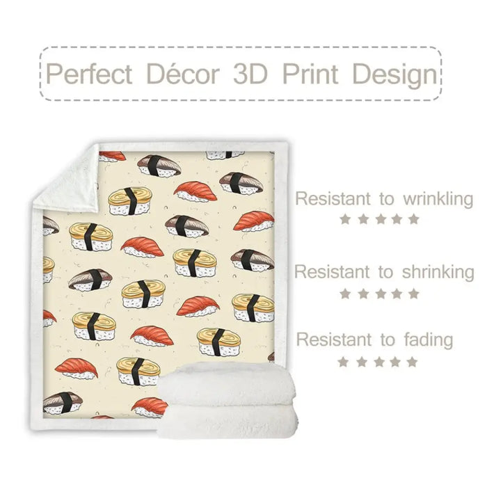 Sushi Bed Blanket 3d Printed Watercolor Throw Japanese