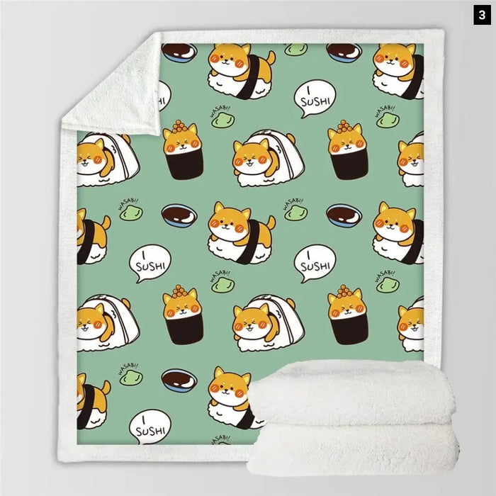 Sushi Bed Blanket 3d Printed Watercolor Throw Japanese