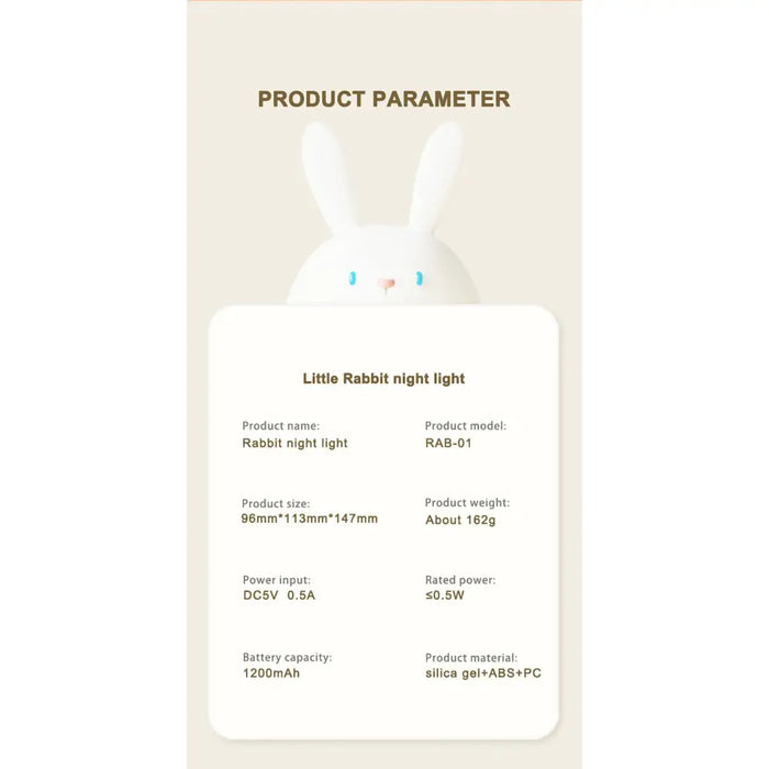 Touch Rabbit Night Light Silicone Dimmable Usb Rechargeable