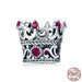 Trendy 925 Sterling Silver Queen Crown Pink Cz Crystal Charm