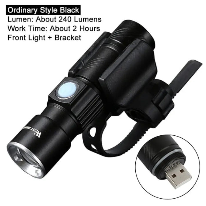 Ultra-bright Zoomable 240 Lumen Usb Rechargeable Bicycle