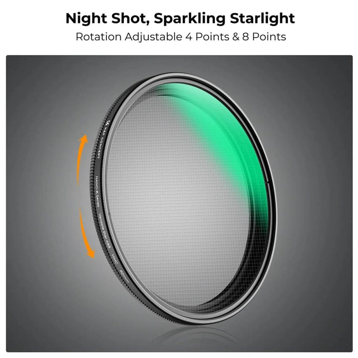 Variable 4-8 Star Filter 49-82mm Night Shooting Adjustable Camera Lens Super Slim With 3Pack Cleaning Cloth