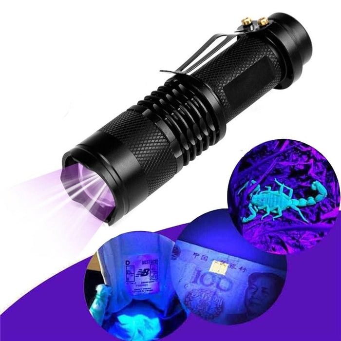 Vibe Geeks Mini LED Zoomable UV Flashlight Ultraviolet Flashlight Black Light Fake Bill and