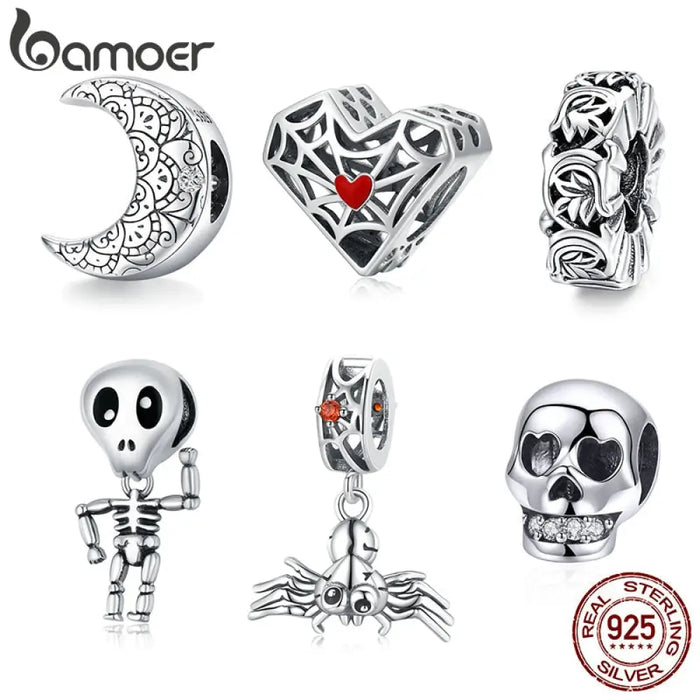 Vines Bead 925 Sterling Silver Cool Skull Man Charms