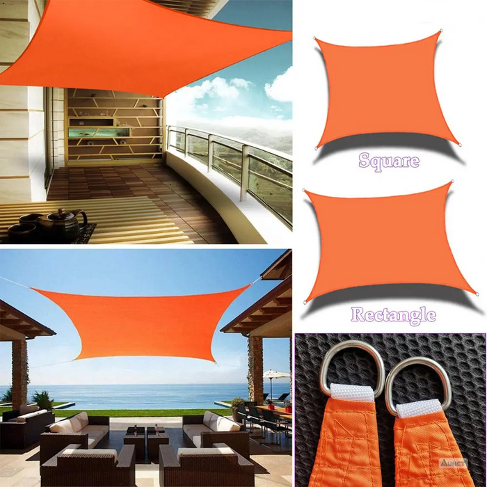 Waterproof 420D Orange Square Rectangle Shade Sail Garden Terrace Canopy Swimming Sun Shade