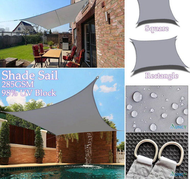 Waterproof Polyester Square Rectangle Shade Sail Garden Terrace Canopy Swimming Sun Shade Awning 285Gsm