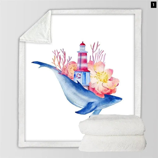 Whale Sherpa Throw Blanket 3d Printed Lighthouse Winter