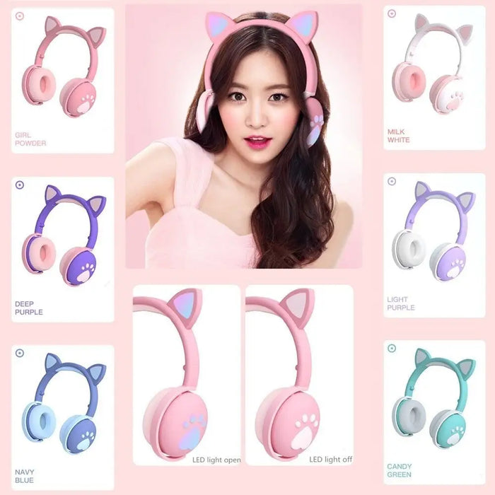 Wireless Glowing Cute Led Cat Ear Bluetooth Hifi Stereo