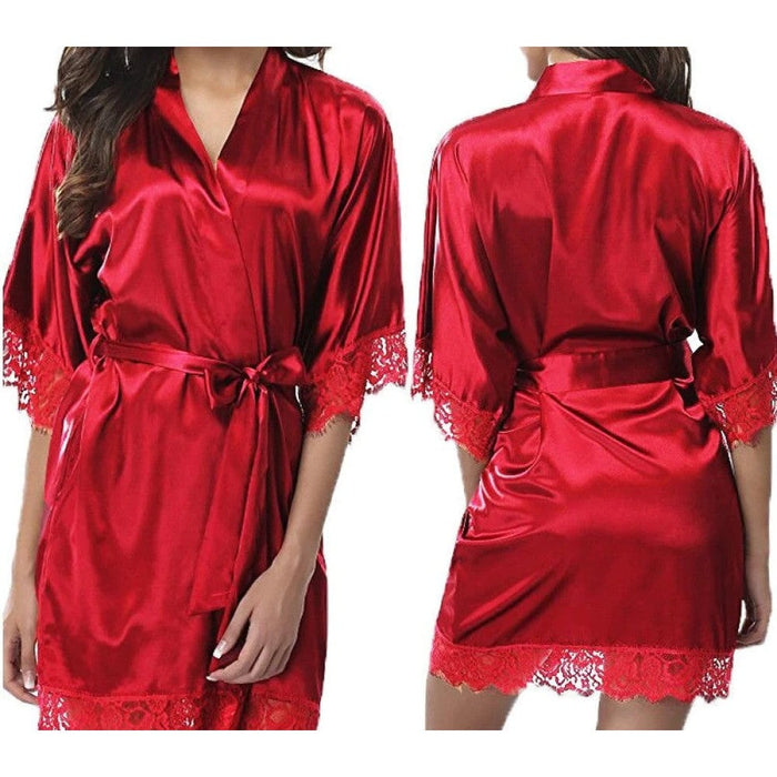 Women Ice Silk Pajamas Robes Sleepwear Nightgowns Nightdress Red Black L XL Lace Smooth Soft Comfortable Casual Pure Colour