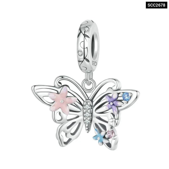 Womens 925 Sterling Silver Animal Pendant Beads, Butterfly Enamel Process Charms Compatible With 'S Bracelet Necklace