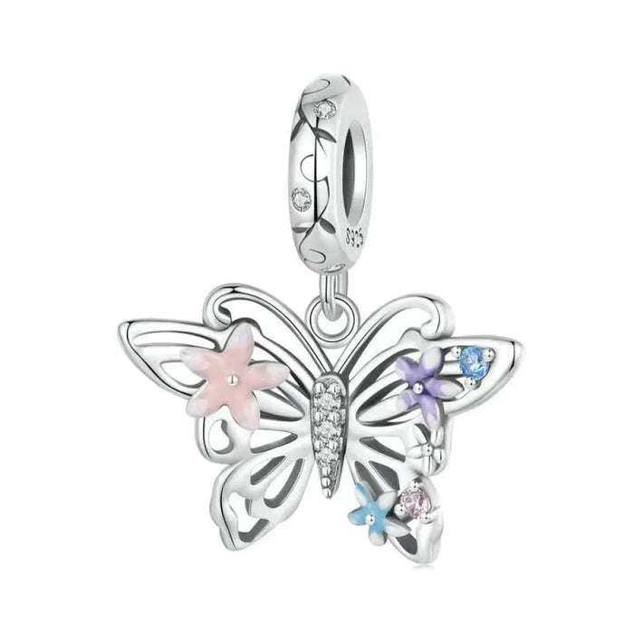 Womens 925 Sterling Silver Animal Pendant Beads, Butterfly Enamel Process Charms Compatible With 'S Bracelet Necklace