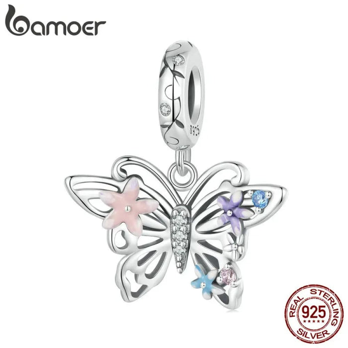 Womens 925 Sterling Silver Animal Pendant Beads, Butterfly Enamel Process Charms Compatible With 'S Bracelet Necklace