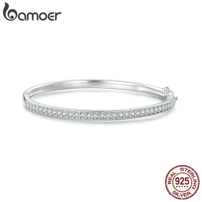 Womens 925 Sterling Silver Cz Bangle Bracelet Plated In Platinum Fine Jewellery Gift Mom Wife Bsb130