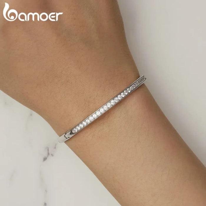 Womens 925 Sterling Silver Cz Bangle Bracelet Plated In Platinum Fine Jewellery Gift Mom Wife Bsb130