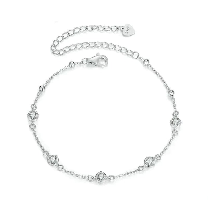 Womens 925 Sterling Silver Bezel Setting Starry Moissanite Bracelet Round Beads Chain Link Anniversary Jewellery Gift
