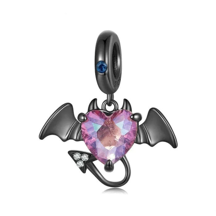 Womens 925 Sterling Silver Black Devil Pendant Charms Stone