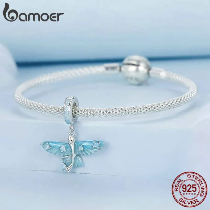 Womens 925 Sterling Silver Blue Enamel Flying Fish Pendant Charm Pave Setting Cz Bracelet And Necklace Diy Accessories