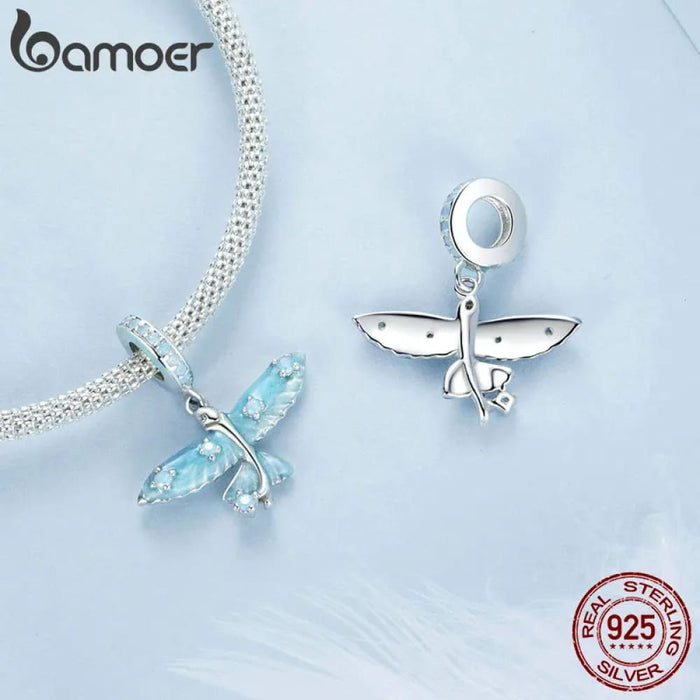 Womens 925 Sterling Silver Blue Enamel Flying Fish Pendant Charm Pave Setting Cz Bracelet And Necklace Diy Accessories